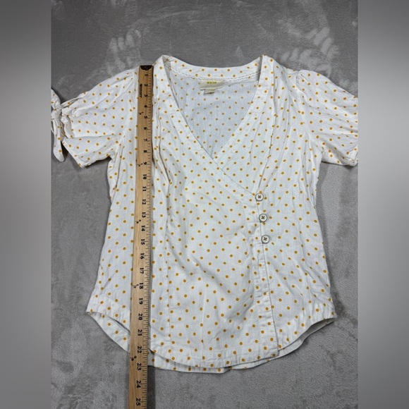 Anthropologie Maeve Linen Blend Louise Polka Dot Wrap Puff Sleeve Retro Top 4 - Picture 8 of 16